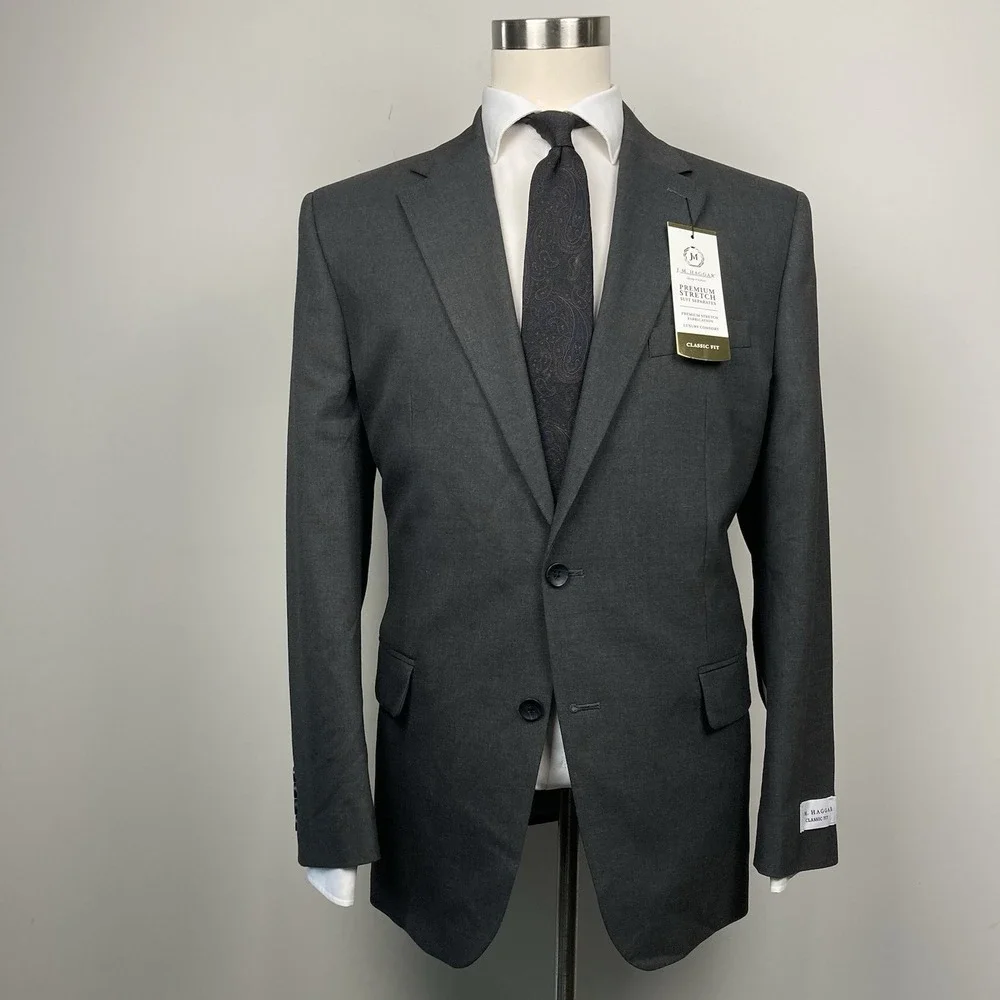 Haggar Mens 2-pc Suit Jacket Blazer 44R Pants 36W 32L Dark Gray Heather